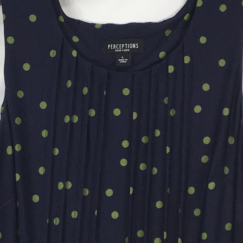 Perceptions New York Midi Sleeveless Navy Blue and Olive Dress Size L Like-NEW - Picture 5 of 10